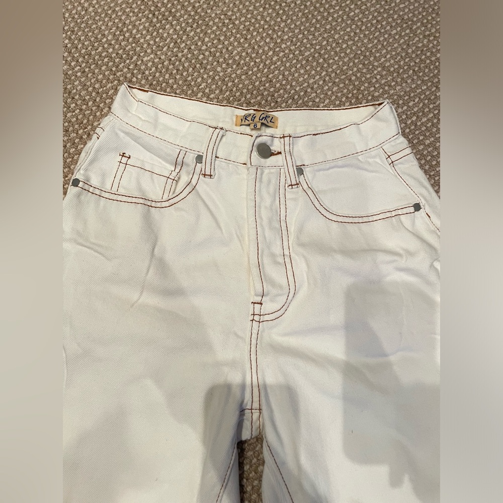 Verge Girl White Cowboy Jeans, Brown Detailing | VRG GRL Size US 4 - Picture 5 of 12